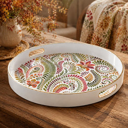 Autumn Paisley Leaf Olive Gold Botanical Decorative Tray - MintiHome