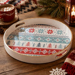 White tray with gold trim featuring Nordic fair isle snowflake and Christmas tree pattern