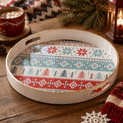 White tray with gold trim featuring Nordic fair isle snowflake and Christmas tree pattern