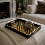 Black and Gold Decorative Tray with Metallic Zebra Design - MintiHome