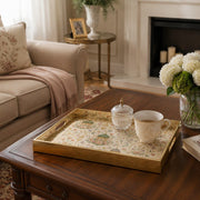 Mughal Arch Floral Decorative Tray with Gold Frame and Lanterns | Minti Home - MintiHome