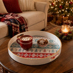 White tray with gold trim featuring Nordic fair isle snowflake and Christmas tree pattern