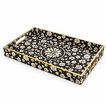 Ramadan Decorative Plastic Serving Tray – Black White Blossom Rosette - MintiHome