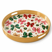 Red Green Bow Christmas Plastic Serving Tray with Ornaments - MintiHome