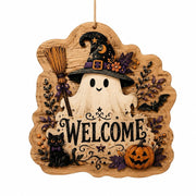 Welcome Witch Ghost MDF Wood Hanging Wall Decor – Black Cat - MintiHome