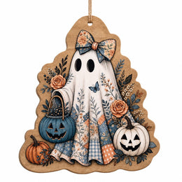 Whimsical Halloween Ghost MDF Wood Hanging Wall Decor – Pumpkin - MintiHome