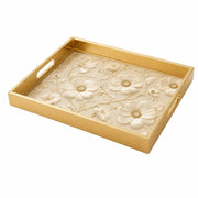 White Embroidered Floral Gold Decorative Tray with Couture Petals and Gold Frame | Minti Home - MintiHome
