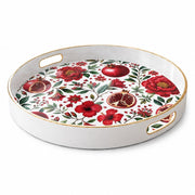 White Gold Pomegranate and Peony Decorative Tray Red Floral Art - MintiHome