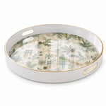 White Gold Watercolor Christmas Plaid Tray with Pine and Snowflakes - MintiHome
